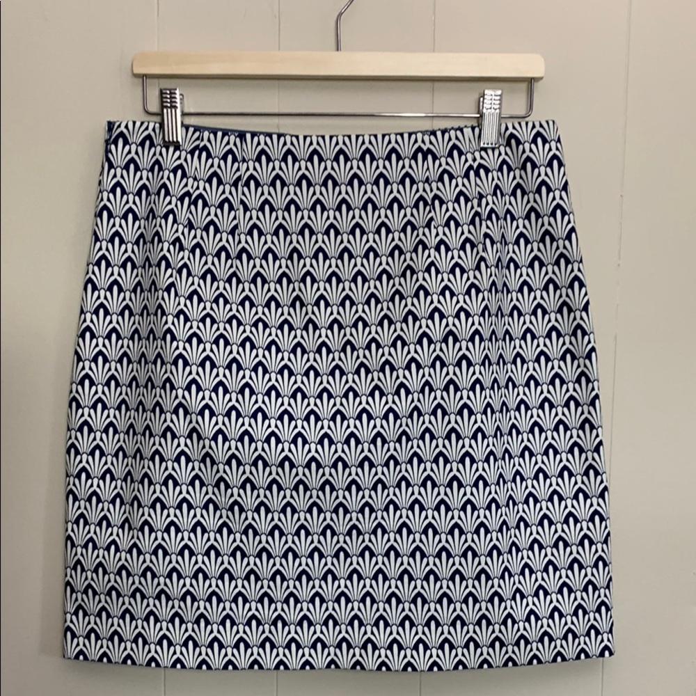 Talbots  Navy Blue White Gatsby Art Deco Straight Skirt Size 6